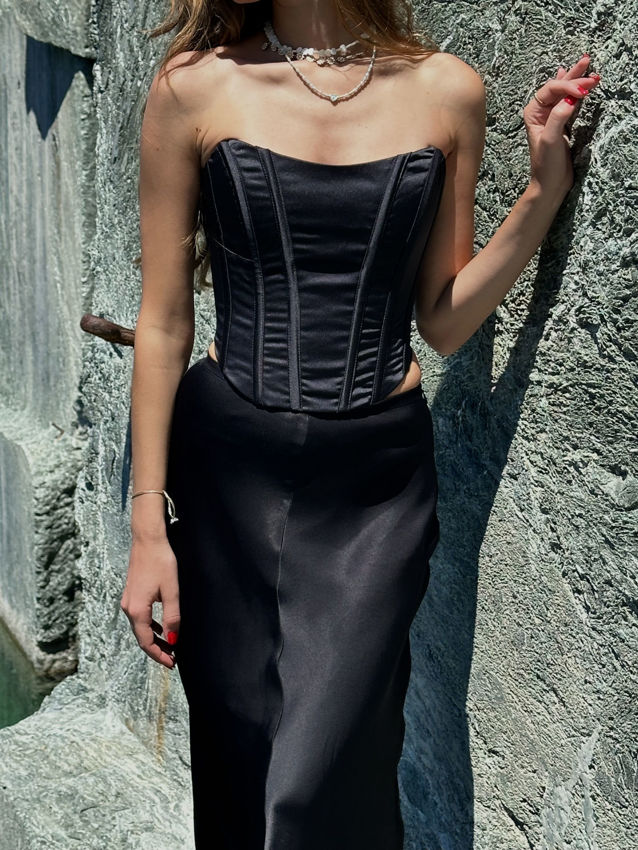''Wildest Moments'' Black Satin Corset Top